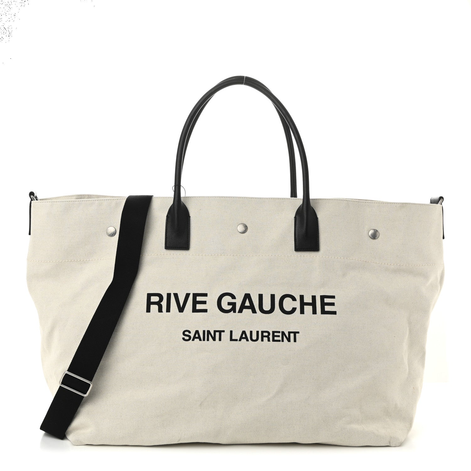 Linen Calfskin Rive Gauche Maxi Tote  Grege et Noir
