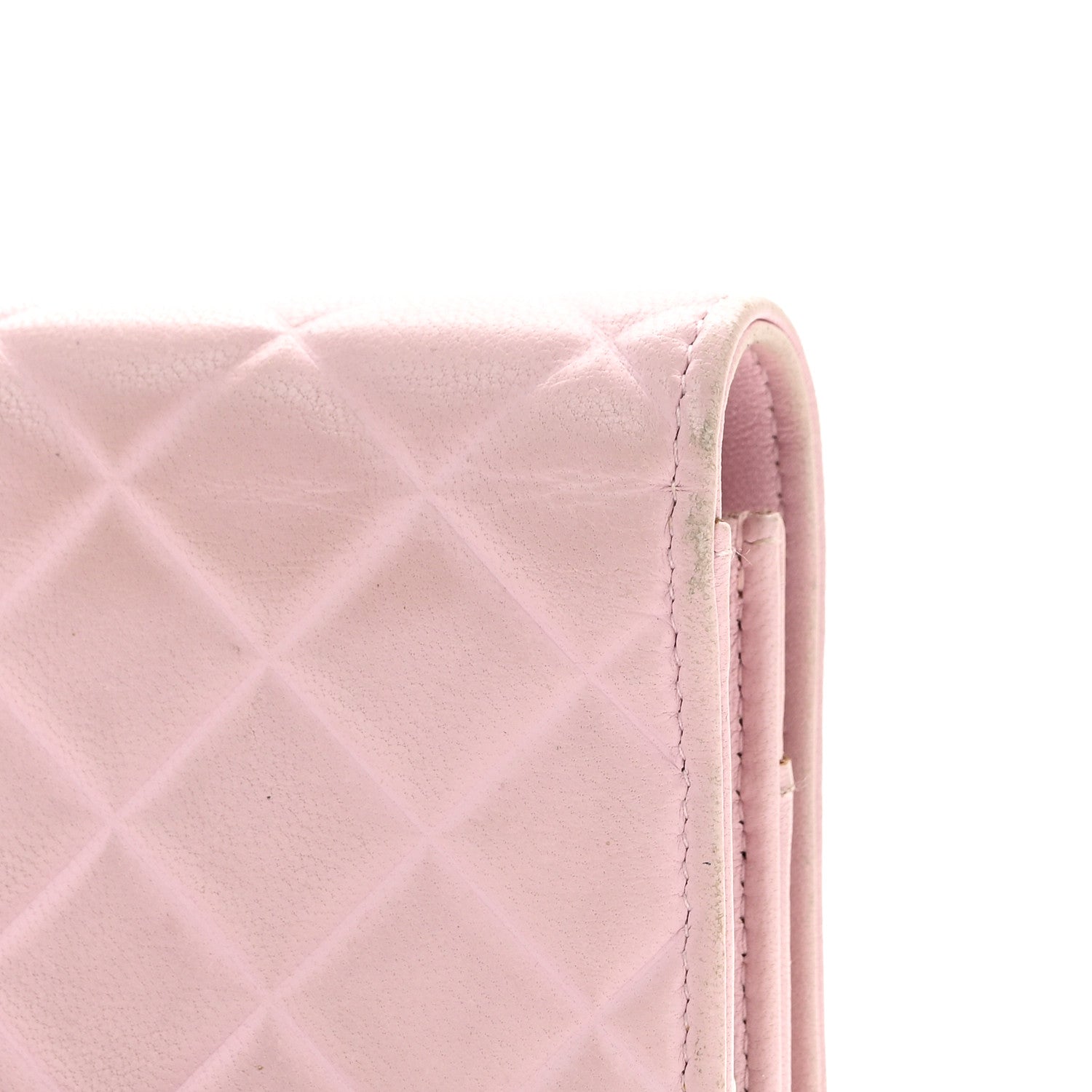 Lambskin Quilted Diamond CC Wallet On Chain WOC Pink