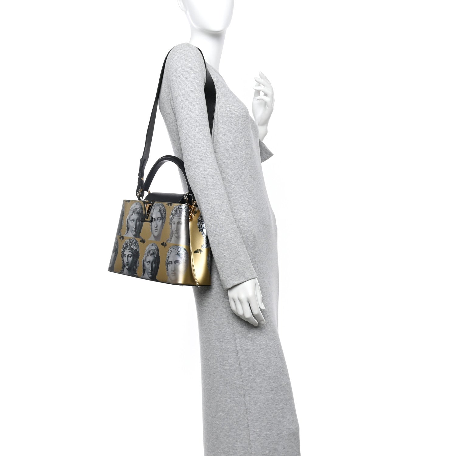X FORNASETTI Calfskin Fornasetti Capucines MM Gold