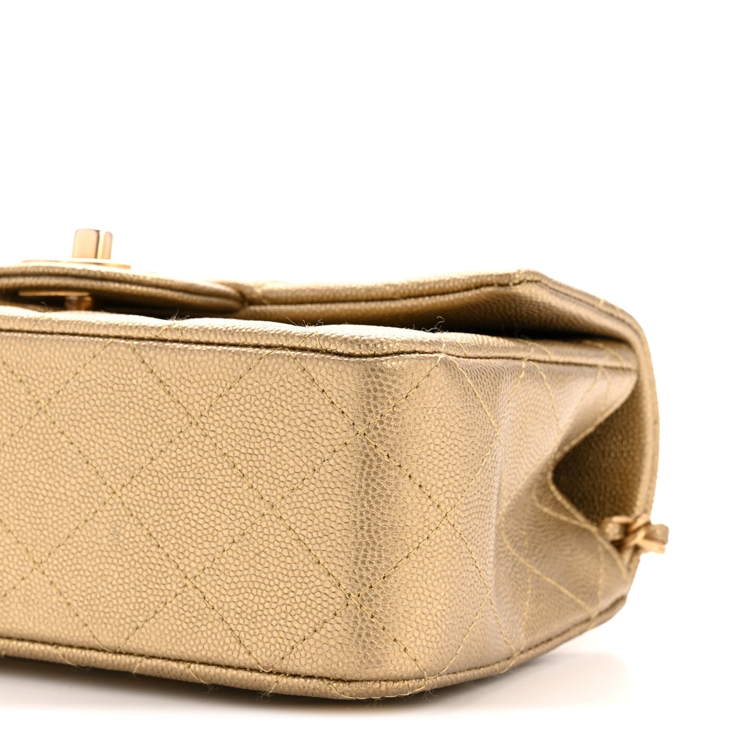 Metallic Caviar Quilted Mini Top Handle Rectangular Flap Gold