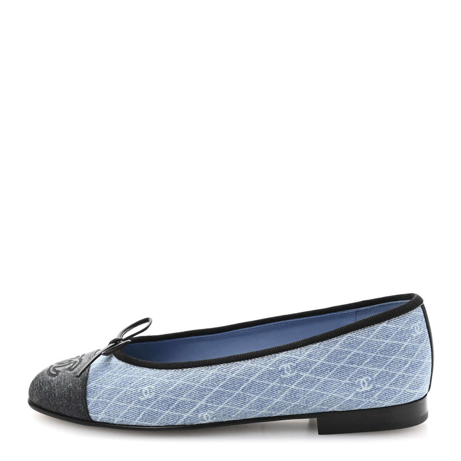 Denim Printed Quilt CC Cap Toe Ballerina Flats 35 Light Blue Dark Grey