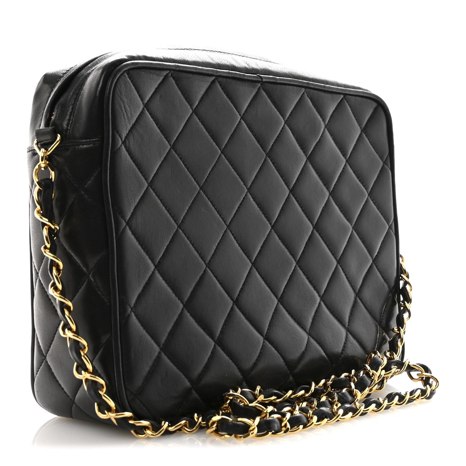 Lambskin Quilted Flap Camera Tassel Case Black