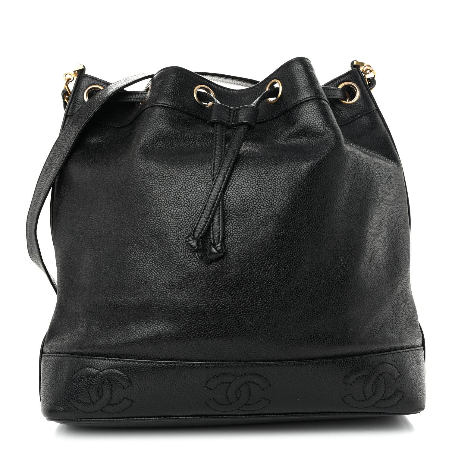 Caviar CC Drawstring Shoulder Bag Black