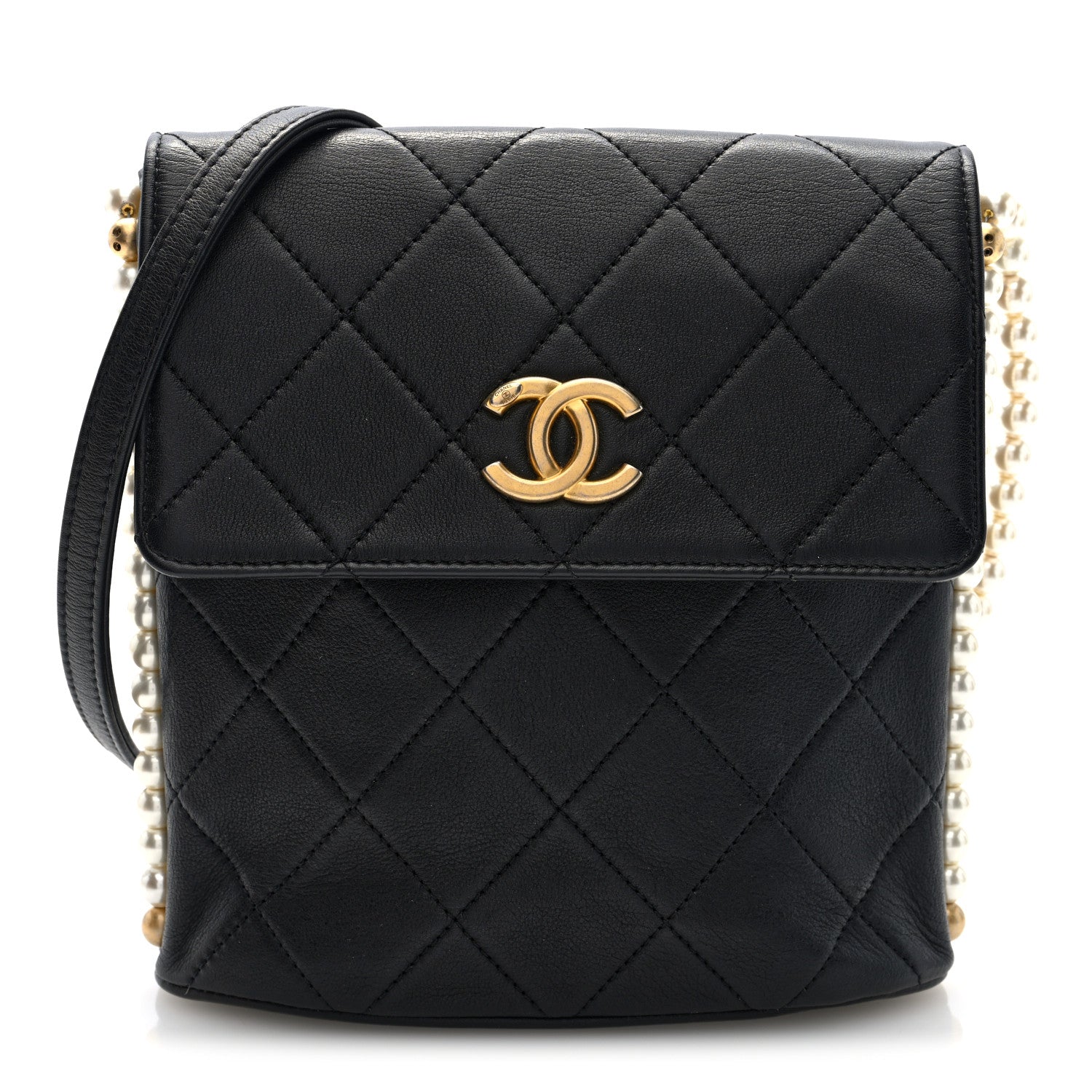 Calfskin Quilted Pearl Small About Pearls Hobo Bag Black