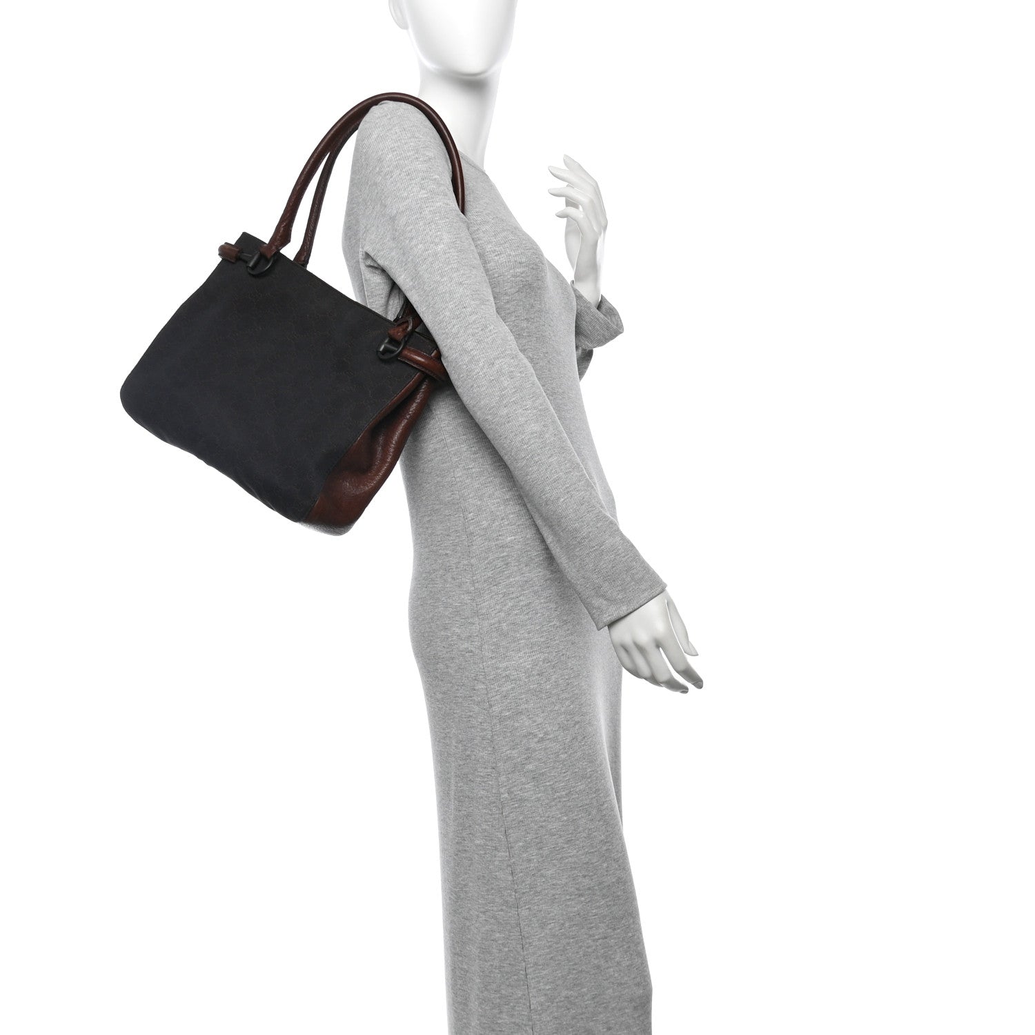 Monogram Denim GG Shoulder Bag Black Brown