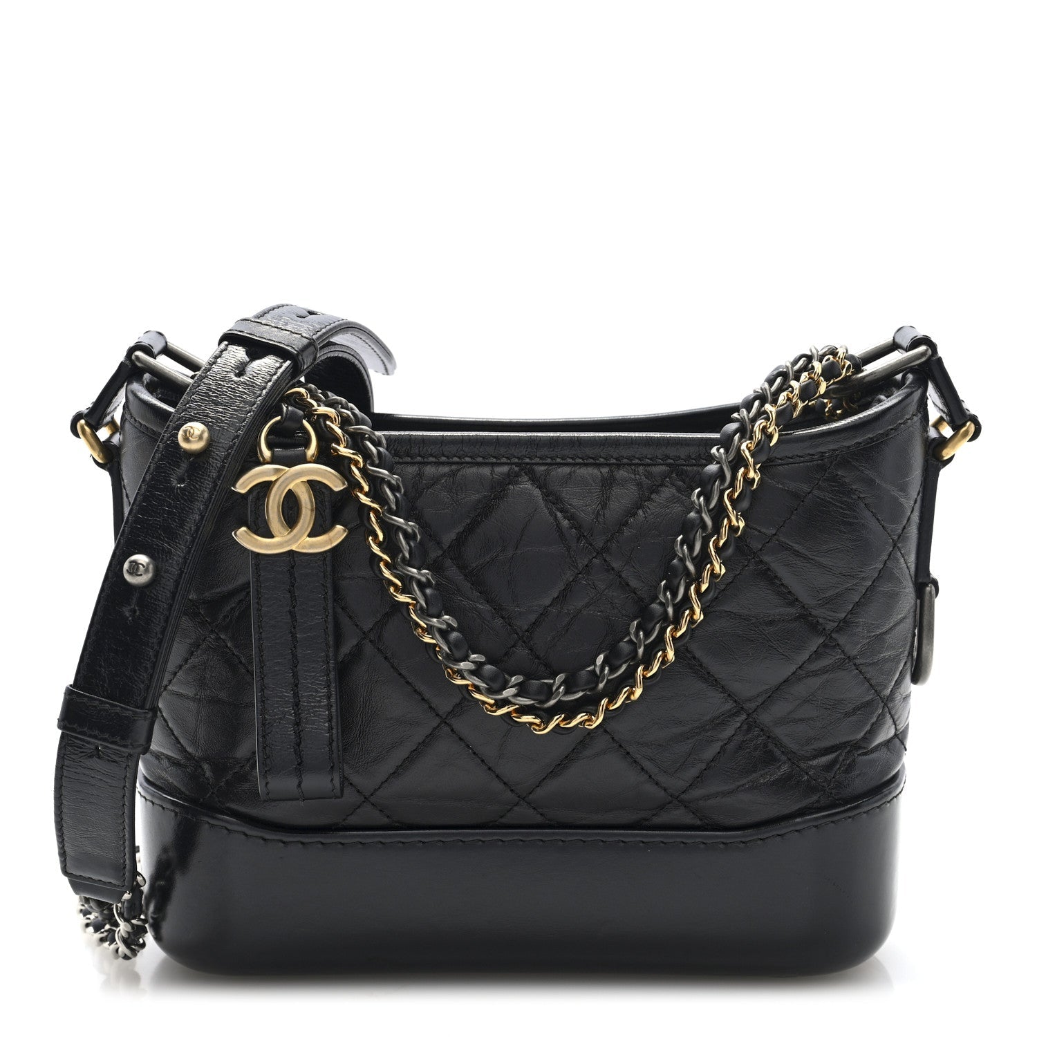 Aged Calfskin Quilted Small Gabrielle Logo Hobo Black