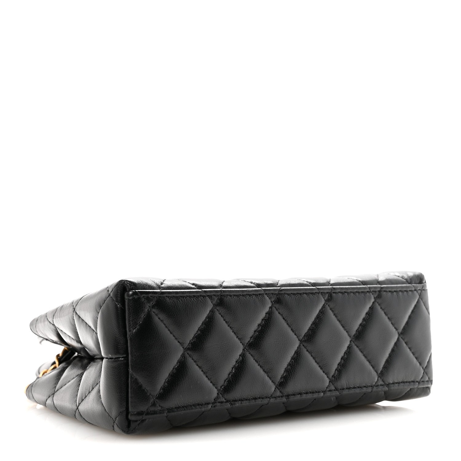 Shiny Aged Calfskin Quilted Nano Kelly Shopper Black