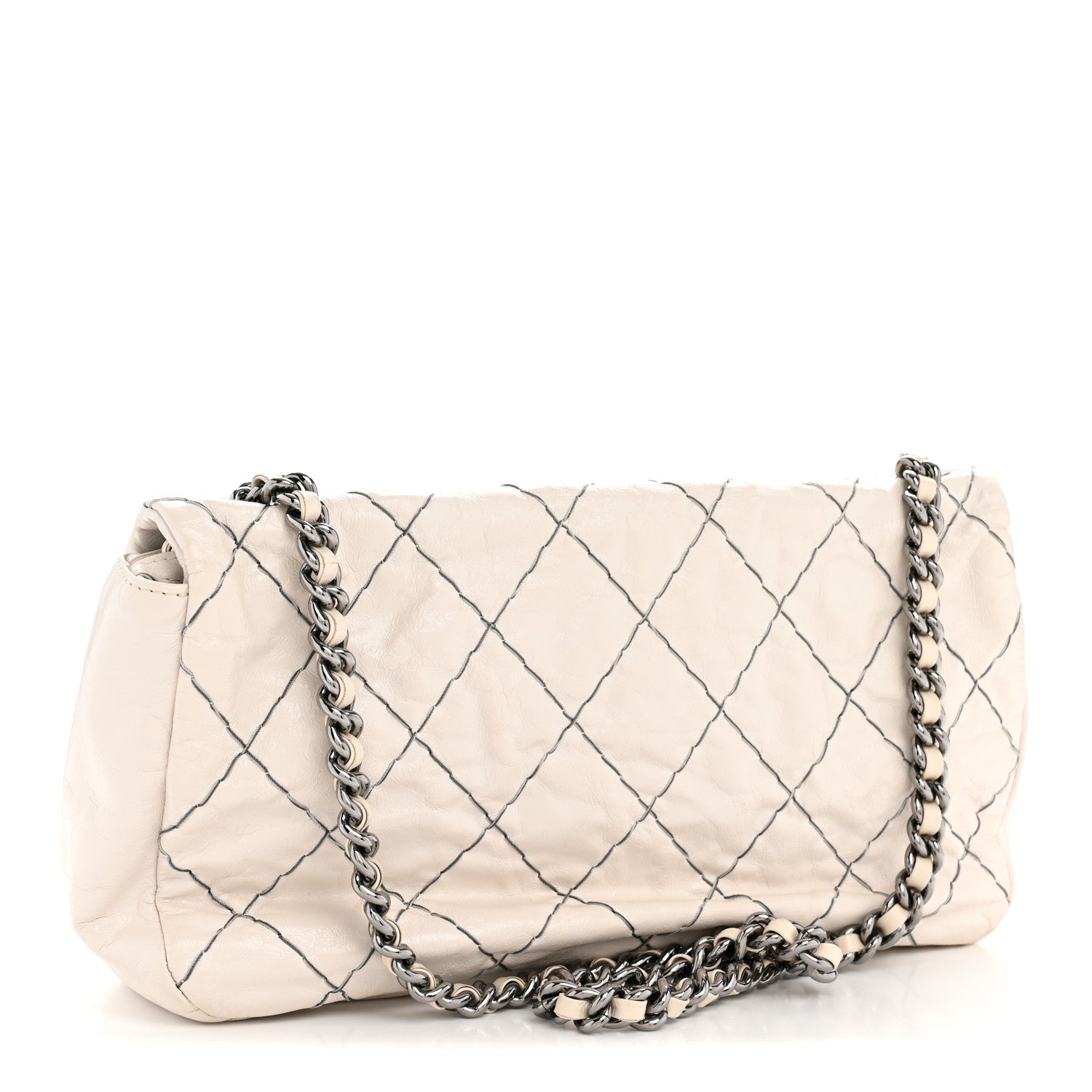 Glazed Goatskin Double Stitch Flap Ivory