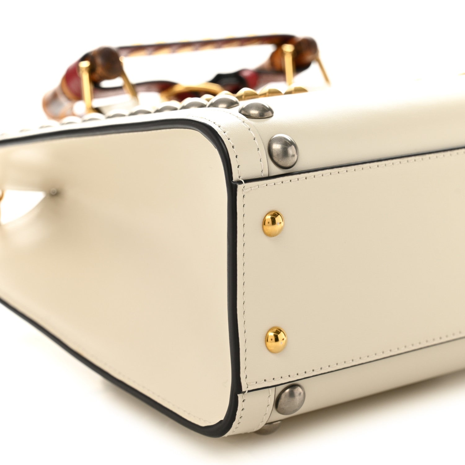 Calfskin Studded Loved Small Diana Tote Bag Mystic White Hibiscus Red