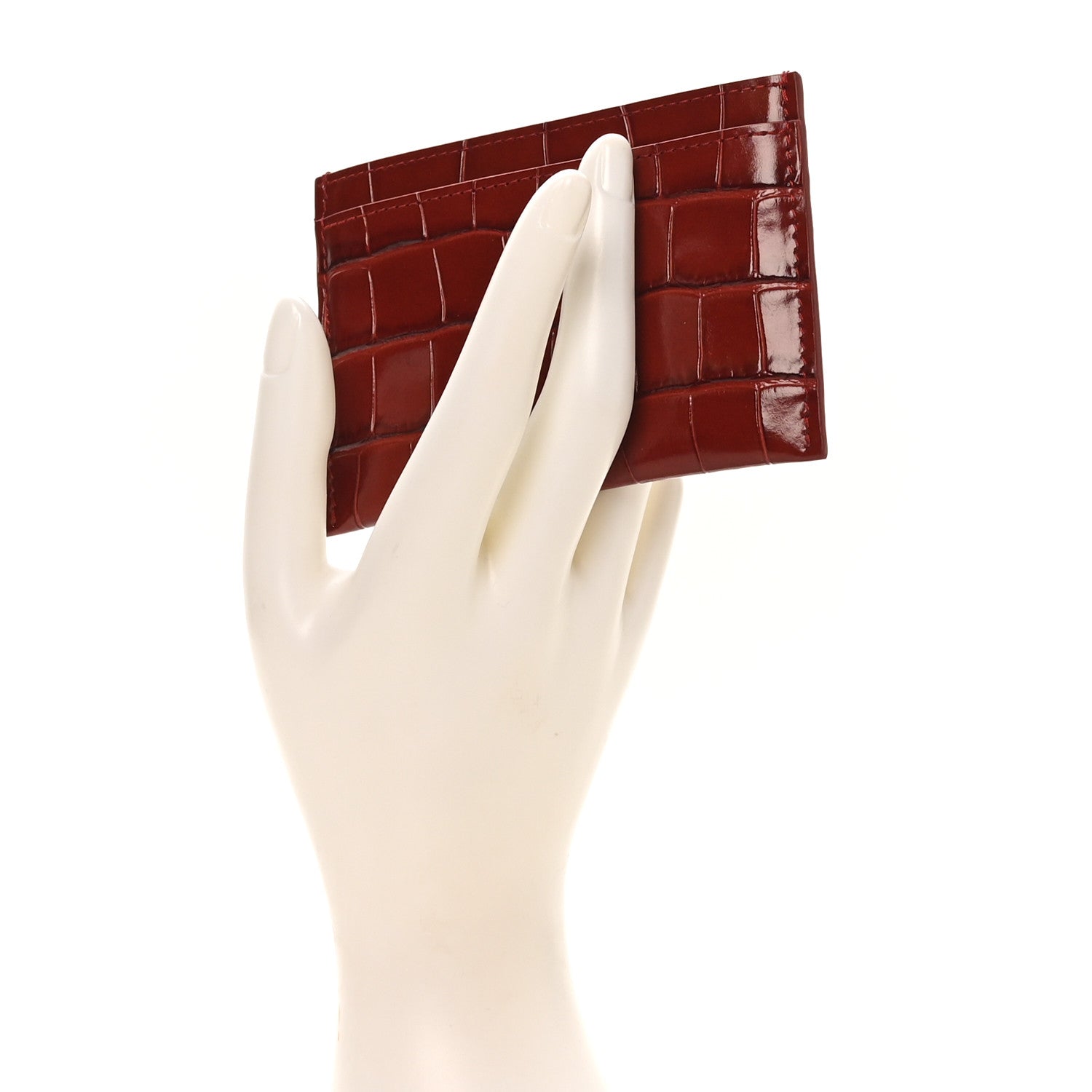 Calfskin Crocodile Embossed Crococo Card Holder Burgundy