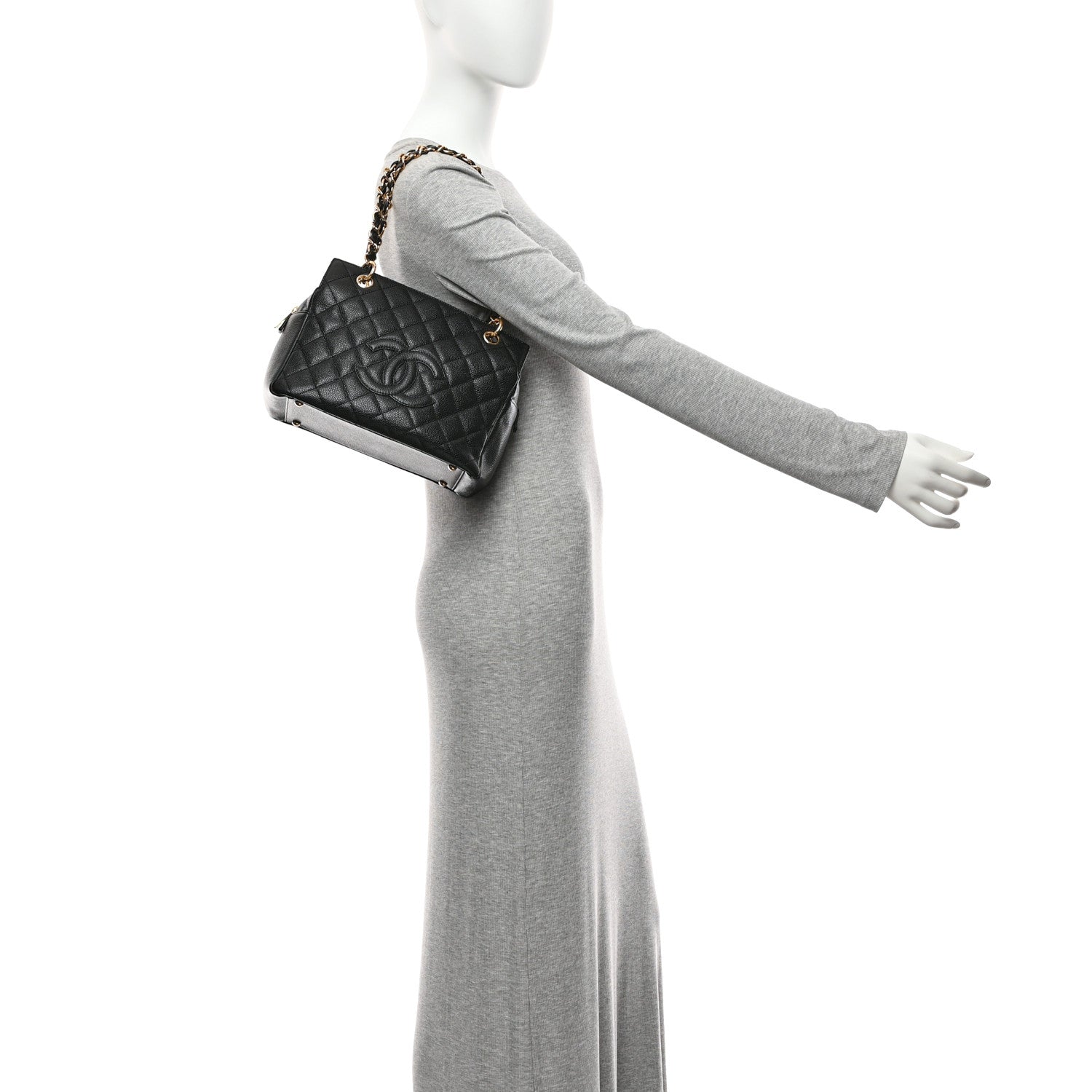 Caviar Quilted Petit Timeless Tote PTT Black