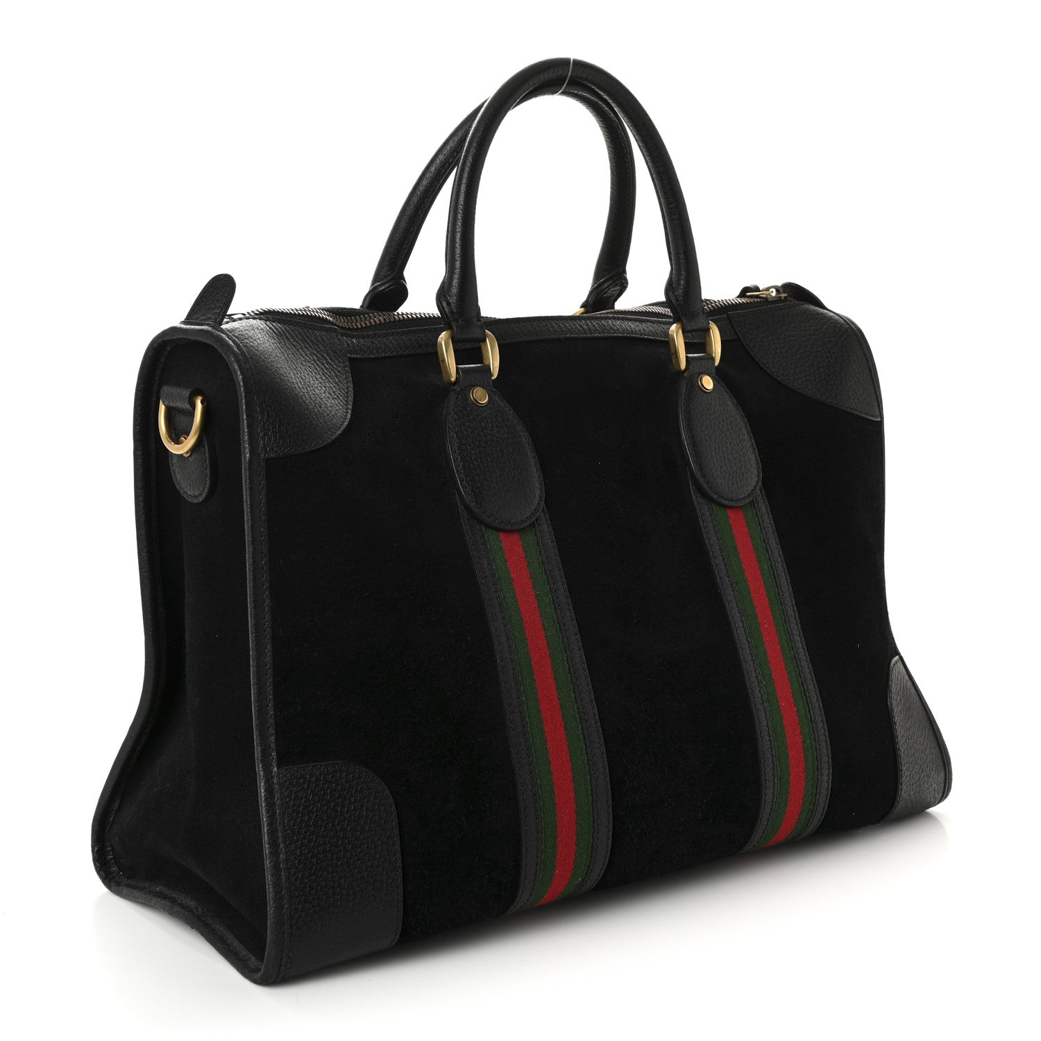 Suede Daino Textured Dollar Calfskin Web Medium Duffle Bag Black