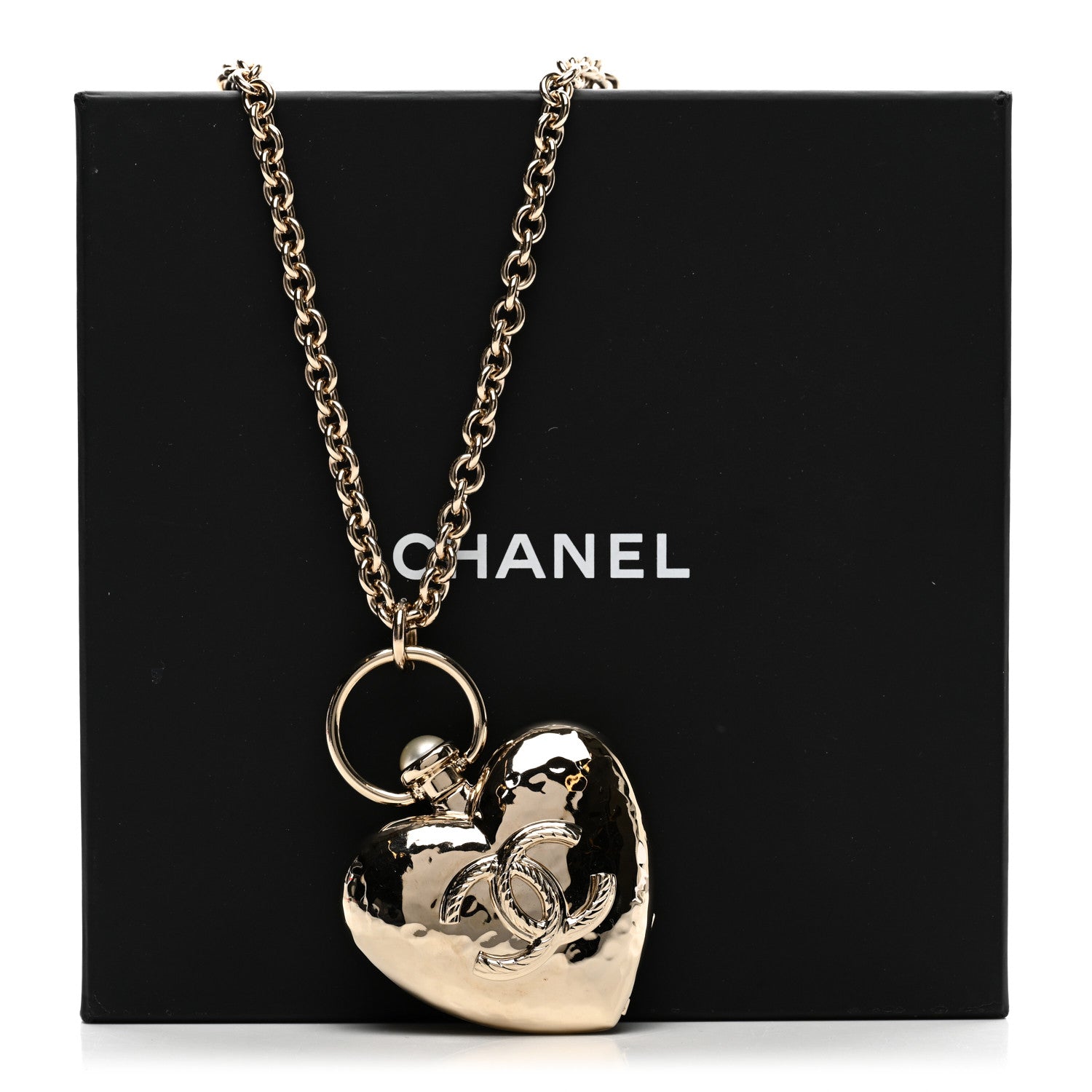 Metal CC Heart Locket Necklace Gold