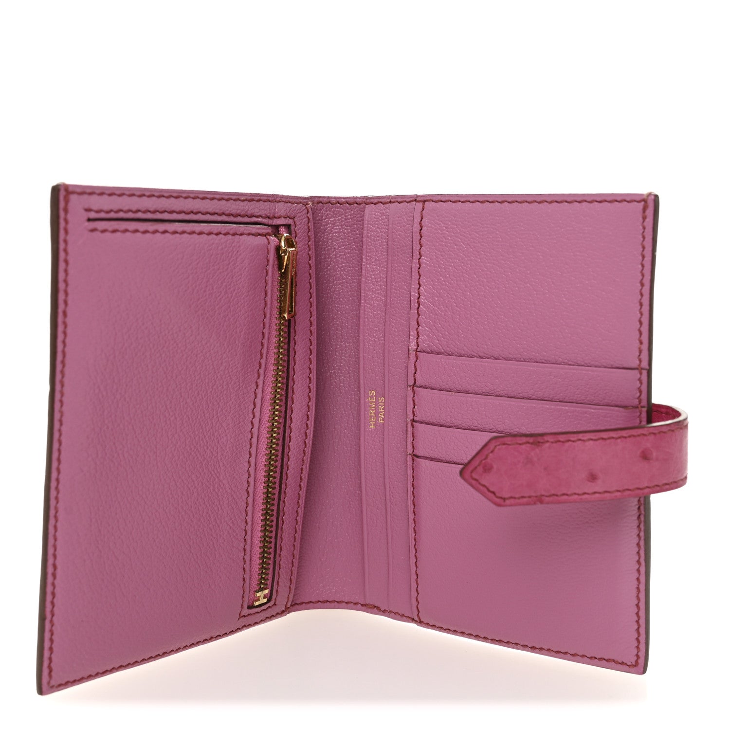 Ostrich Bearn Compact Wallet Fuchsia