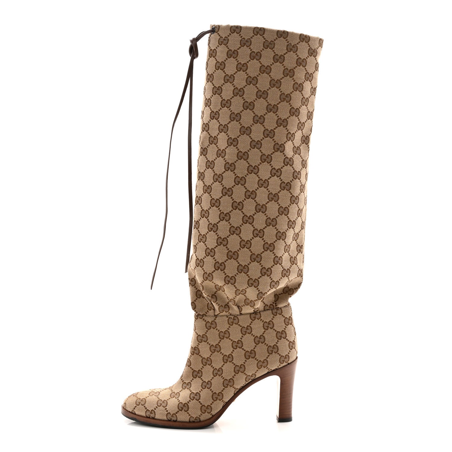 Monogram Malaga Kid Lisa Mid Heel Boots 37.5 Beige Ebony