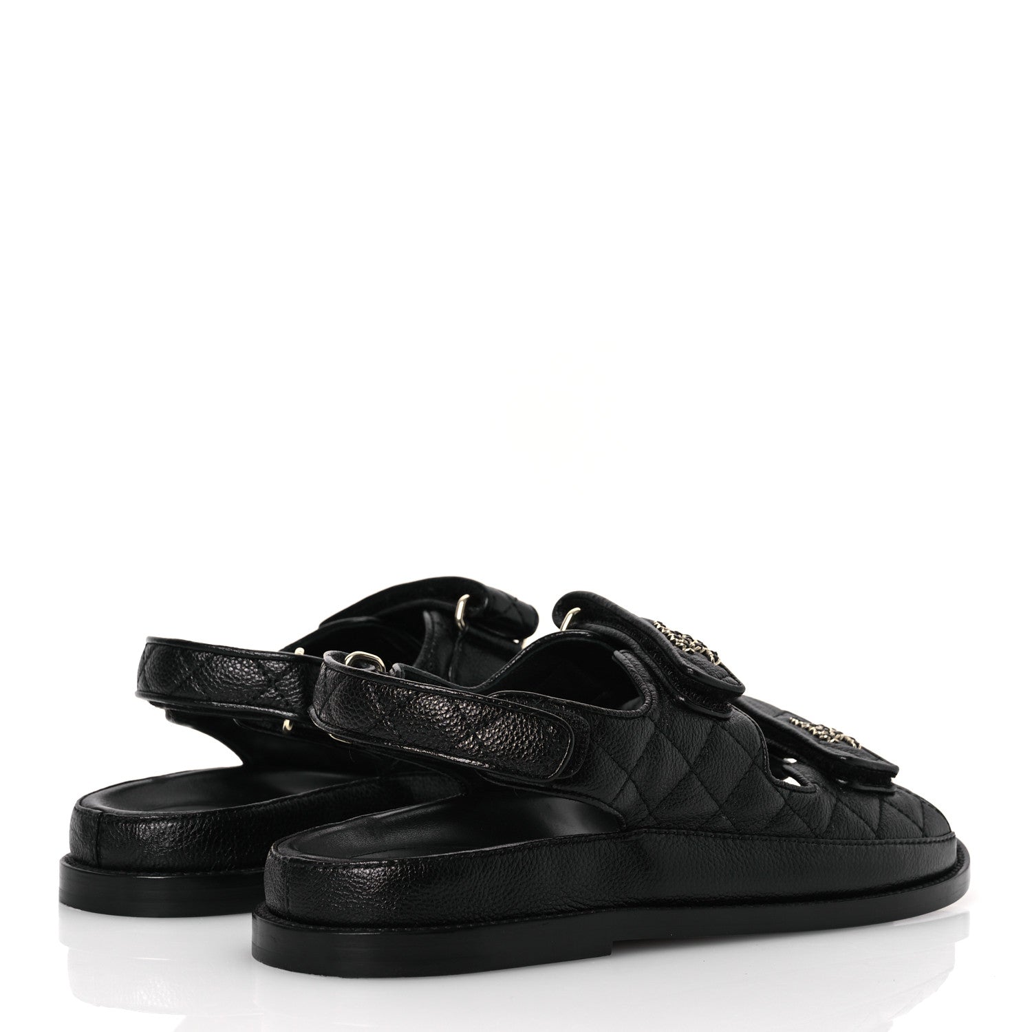 Grained Calfskin Velcro Dad Sandals 37.5 Black