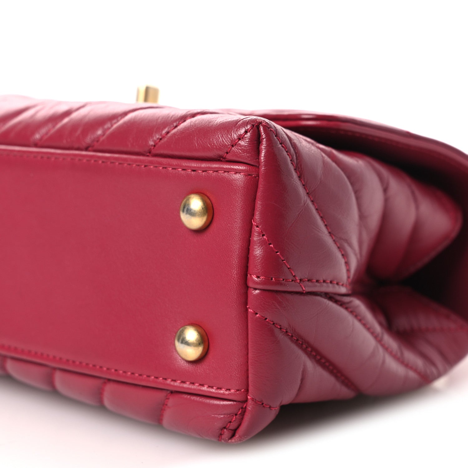 Aged Calfskin Chevron Quilted Mini Coco Handle Flap Dark Pink
