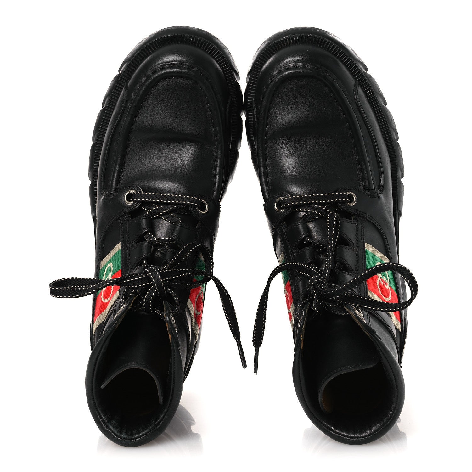 Quebec Calfskin Web Womens Interlocking G Lace Up Combat Boots 38 Black Mystic White Green Red