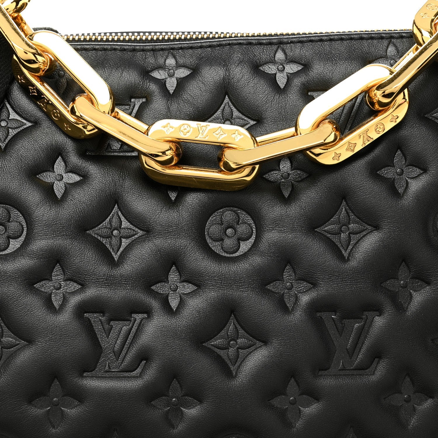 Lambskin Embossed Monogram Coussin MM Black