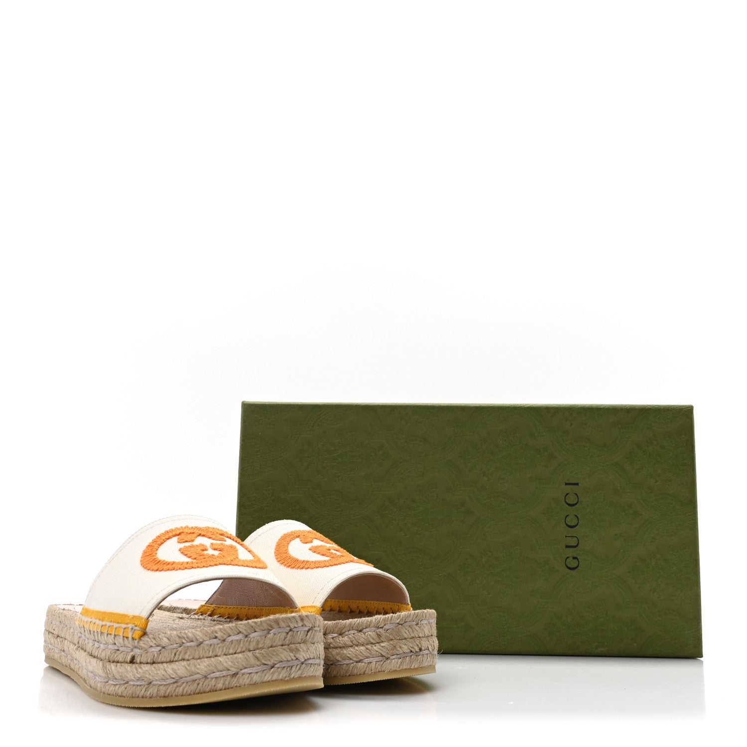 Canvas Interlocking G Espadrille Slide Sandals 36 Mystic White Mais