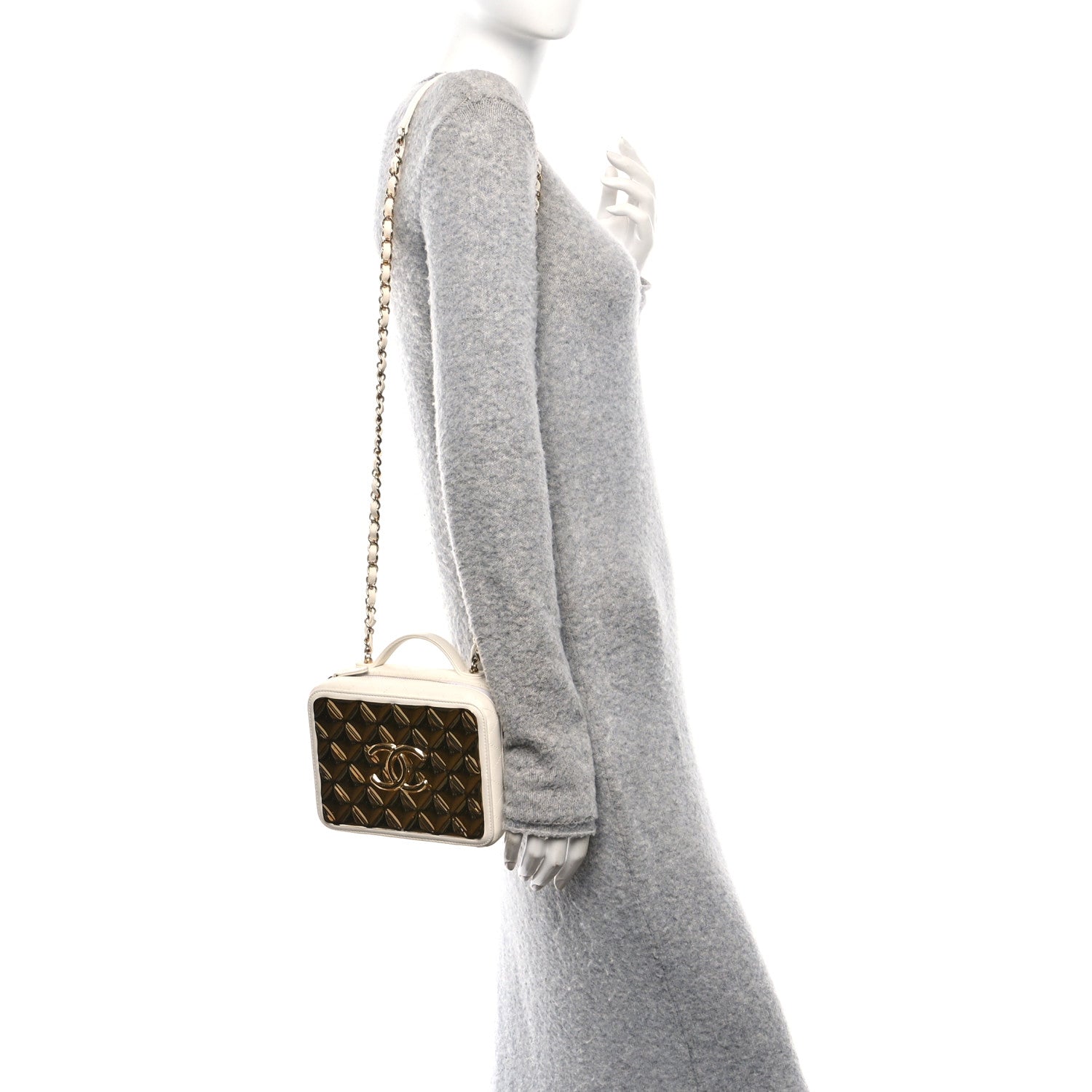Lambskin Quilted Golden Plate Vanity Case White Gold