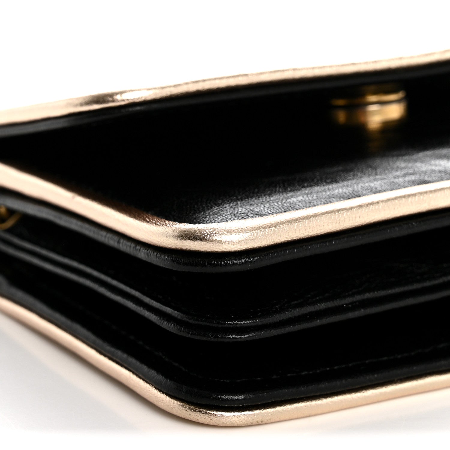Metallic Calfskin Clutch With Chain Black Gold