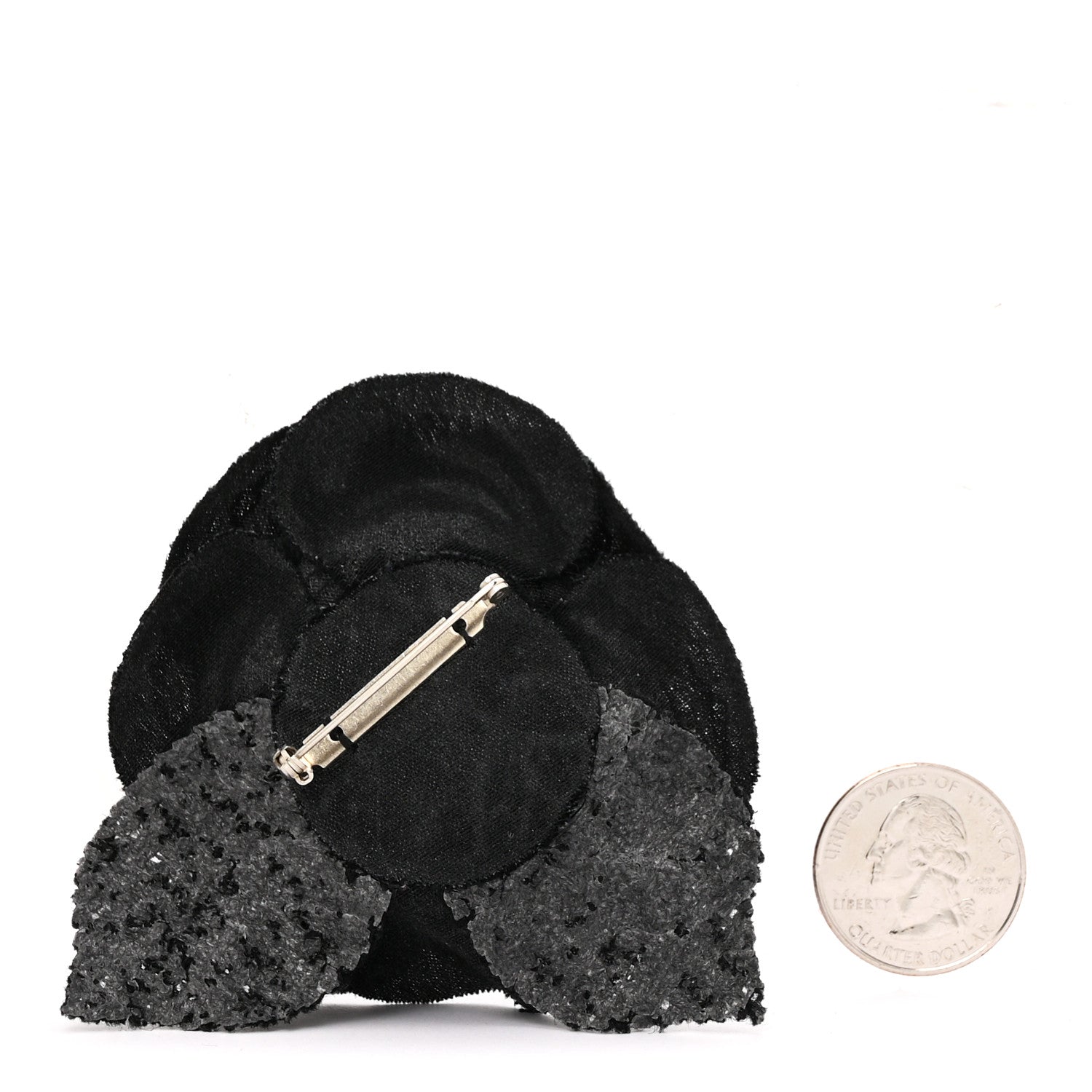 Tweed Fabric Camellia Pin Brooch Black