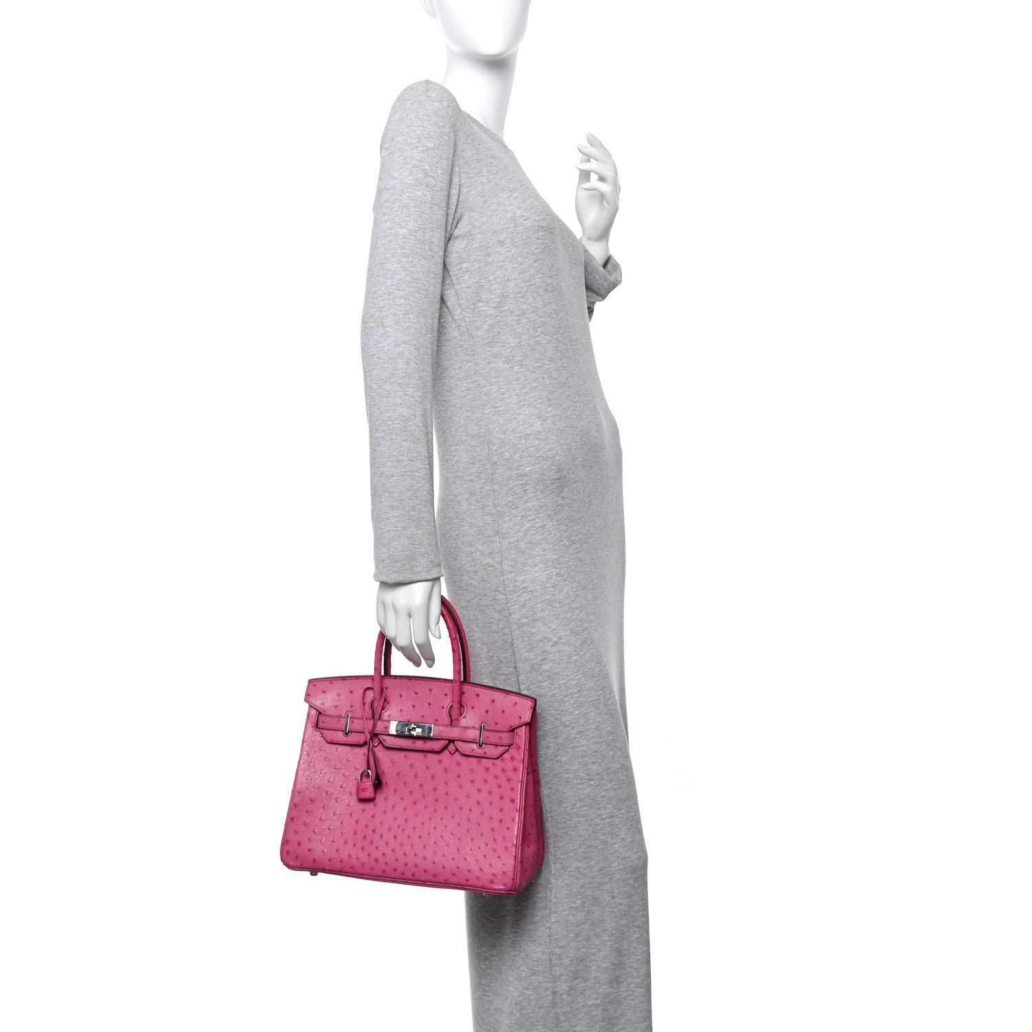 Ostrich Birkin 30 Rose Pourpre