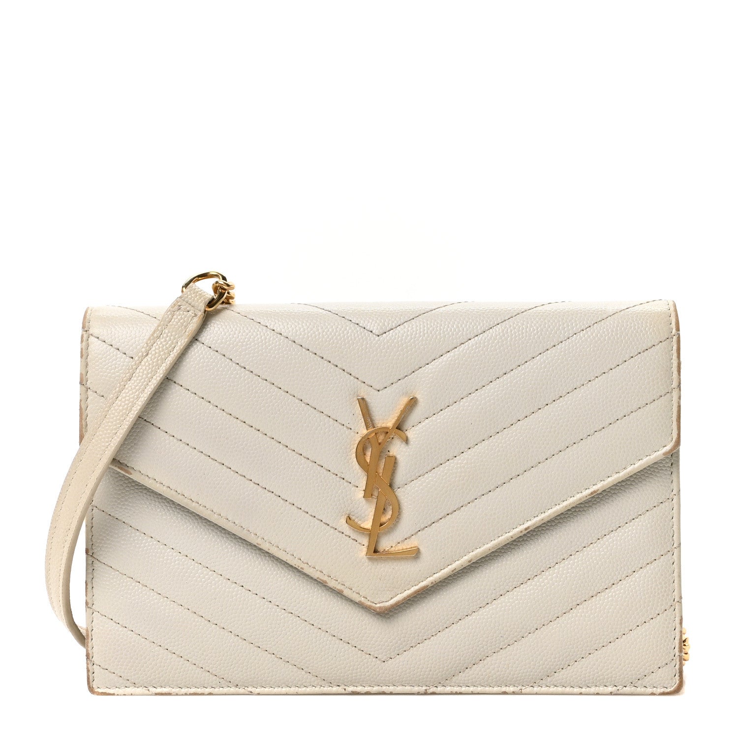 Grain De Poudre Matelasse Chevron Cassandre Envelope Chain Wallet Crema Soft