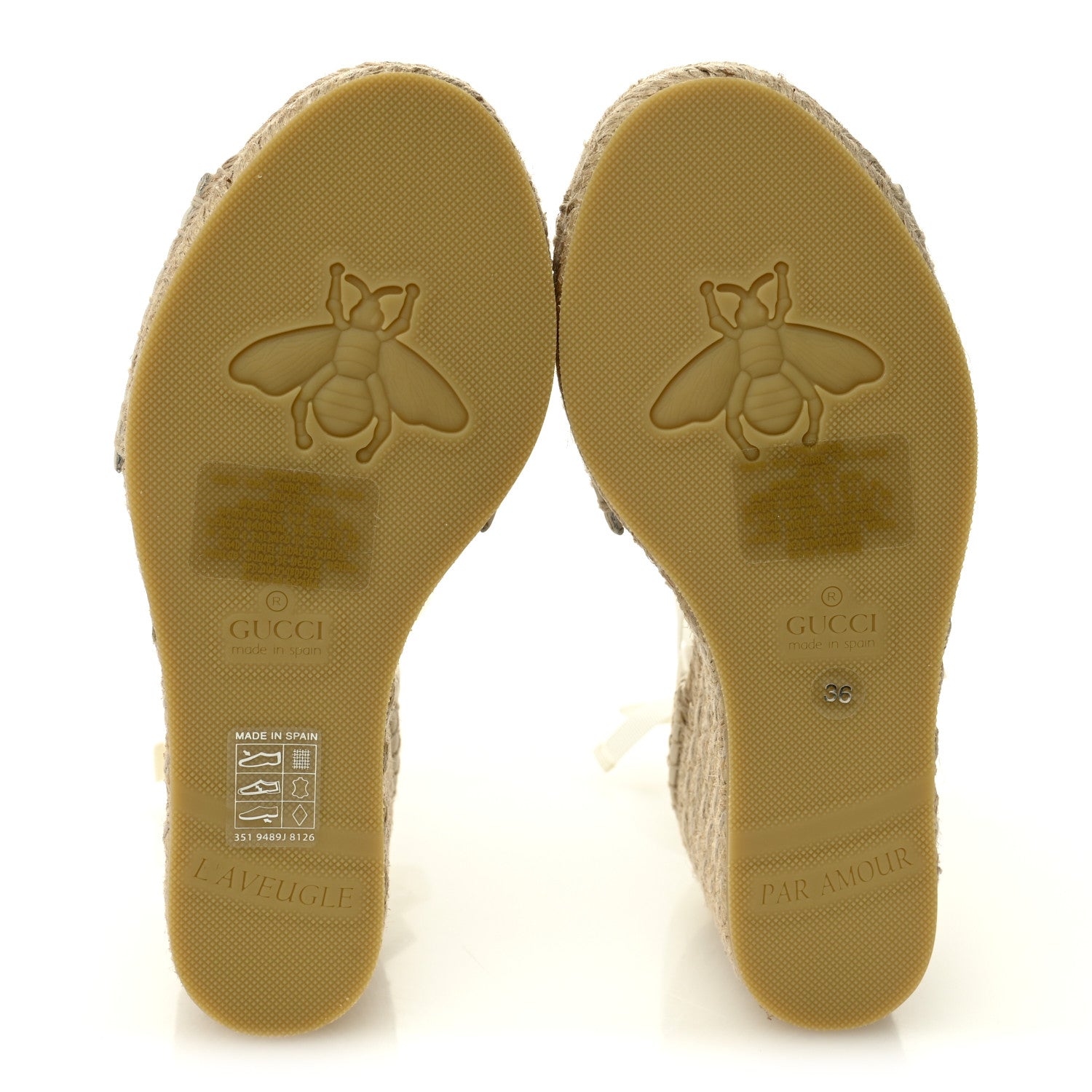 Monogram Patches Ankle Wrap Platform 35/120mm Espadrille Wedges 36 Beige White