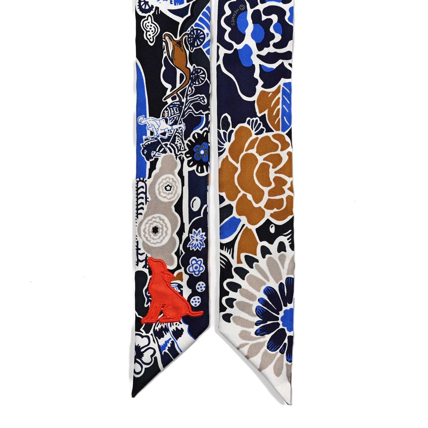 Silk Bingata Sticker Twilly Marine Tabac Bleu Vif