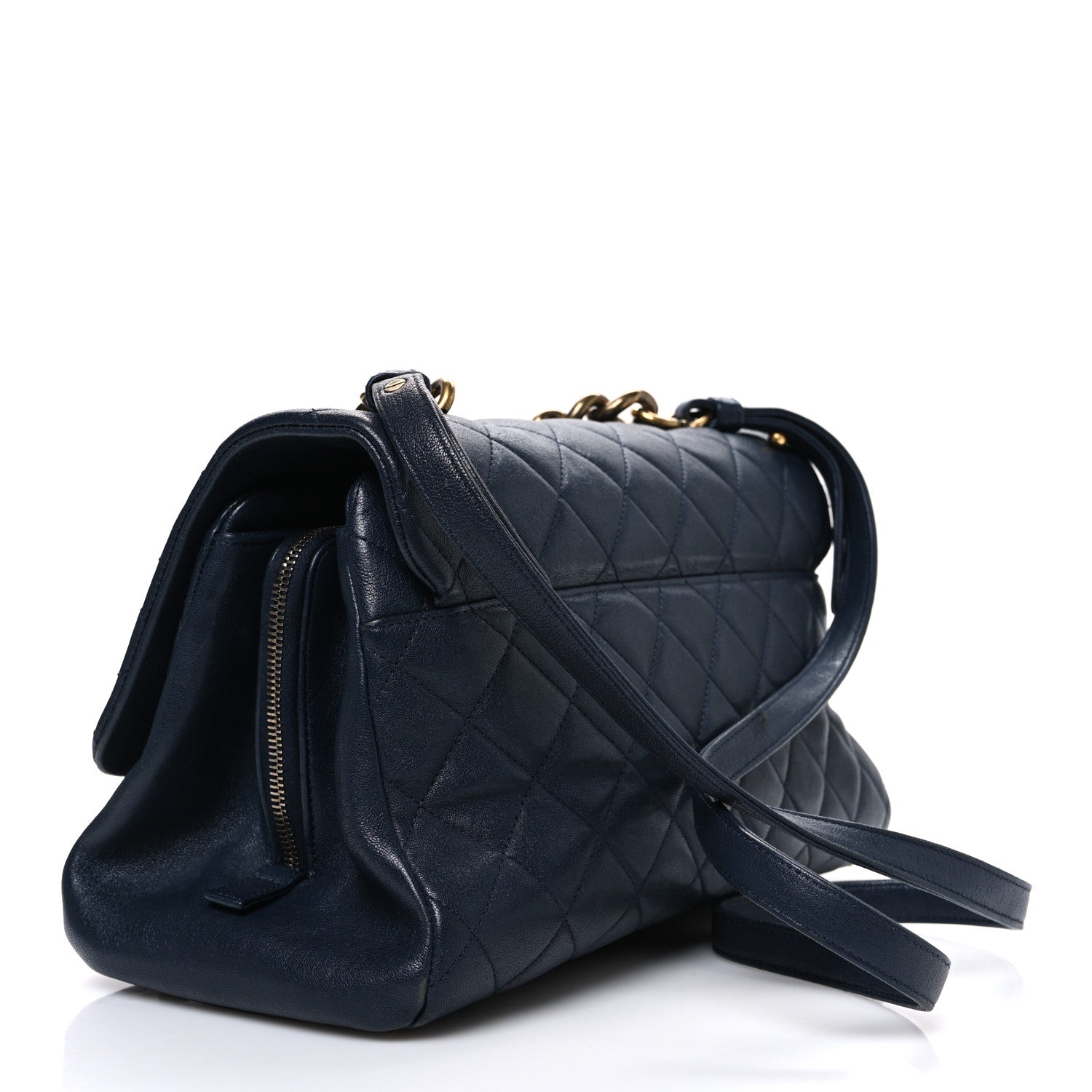 Shiny Sheepskin Quilted Large Trapezio Flap Navy