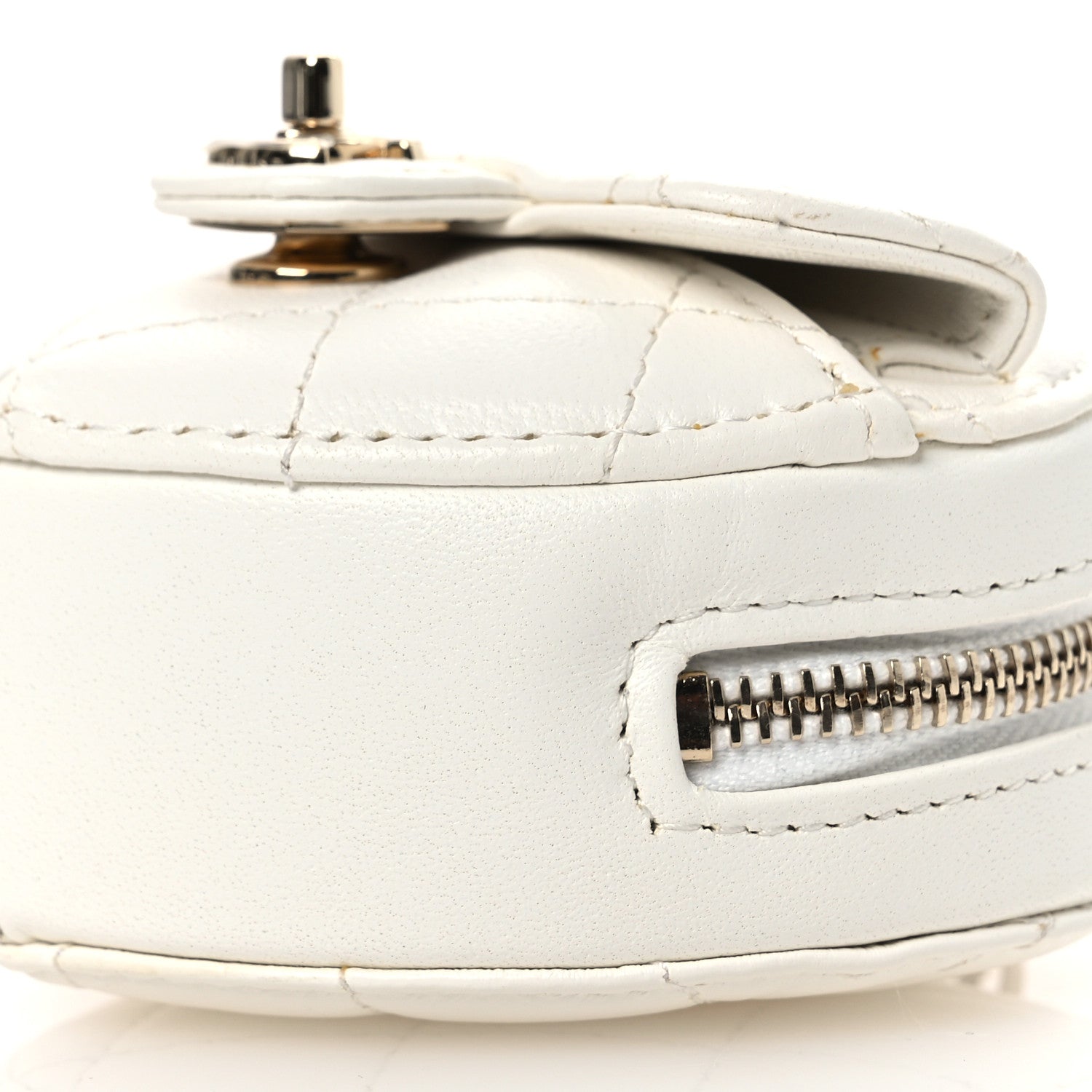 Lambskin Quilted CC In Love Heart Coin Purse With Chain White