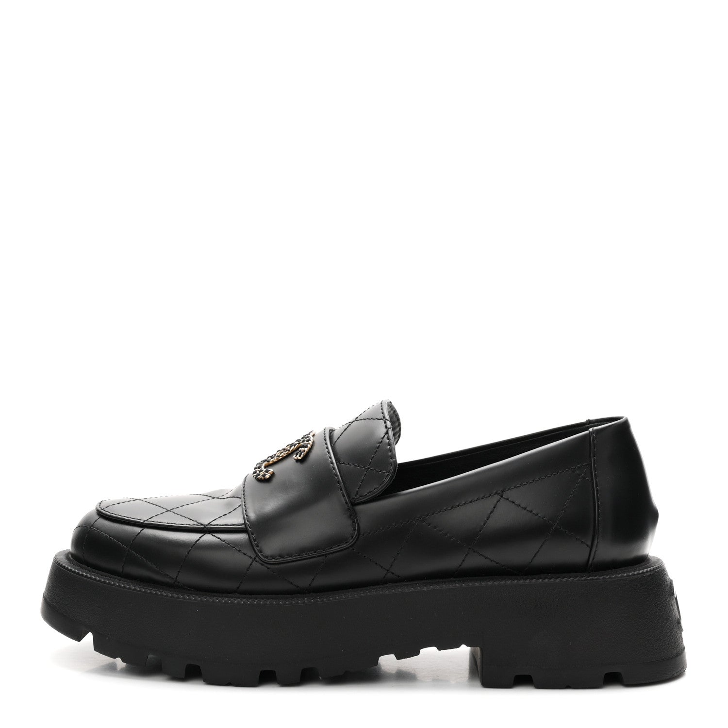 Calfskin Stitched CC Loafers 38.5 Black