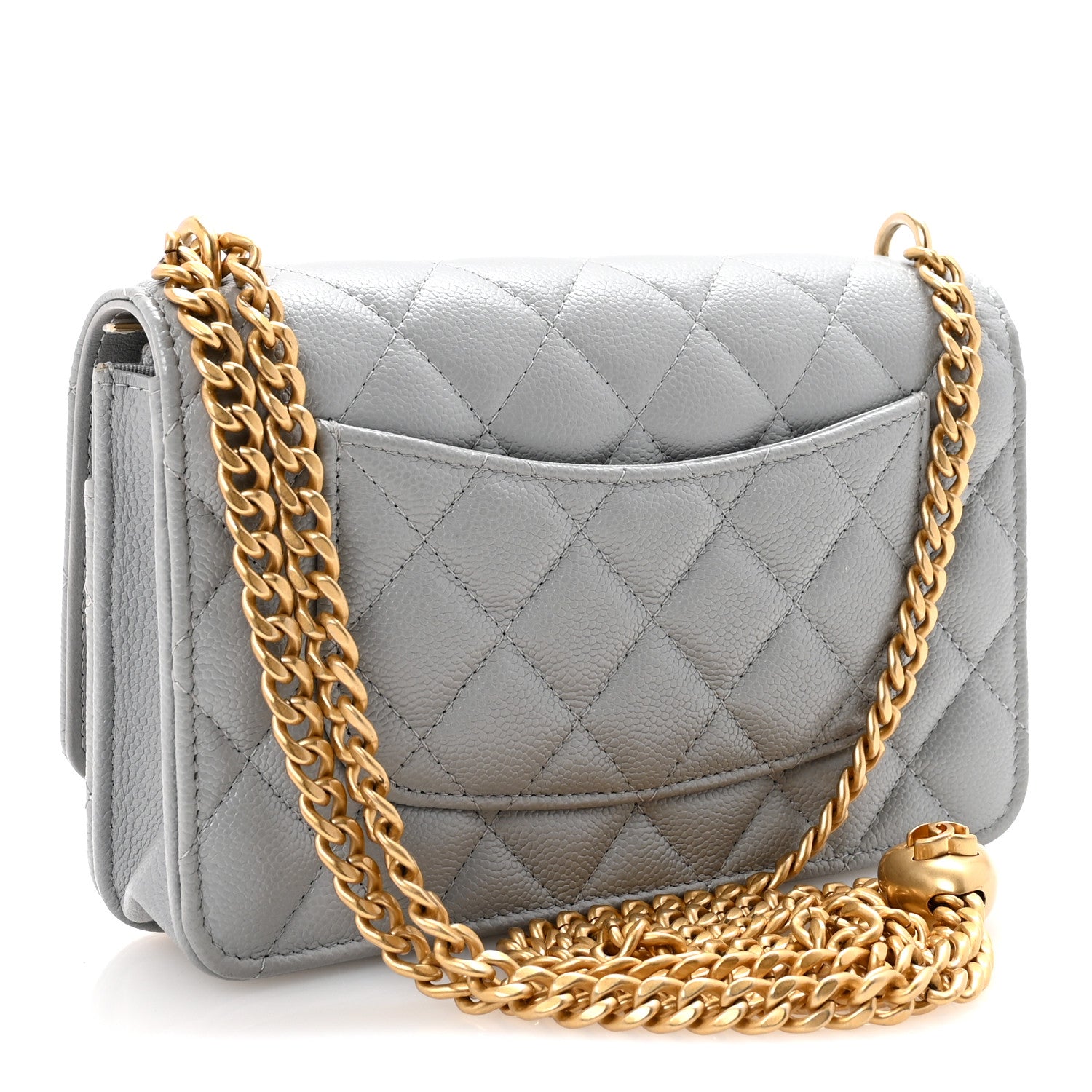Caviar Quilted Sweetheart Wallet On Chain WOC Grey