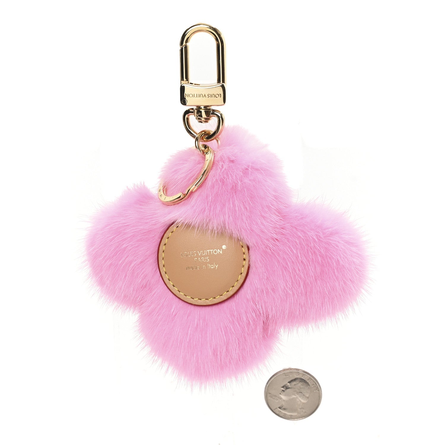 Calfskin Mink Fur Vivienne Bag Charm Key Holder Pink