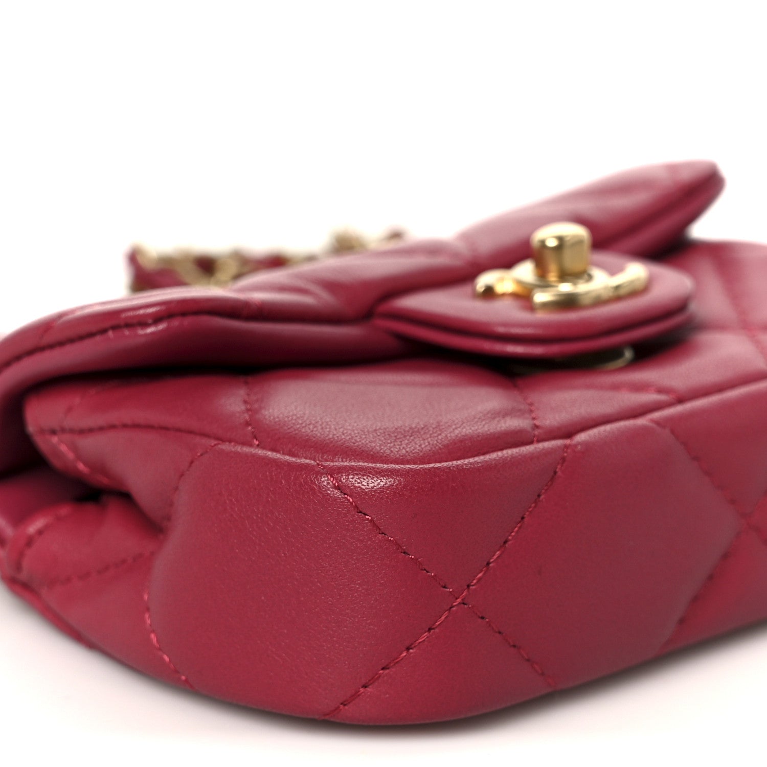 Calfskin Quilted Lady Handle Flap Card Holder With Chain Dark Pink
