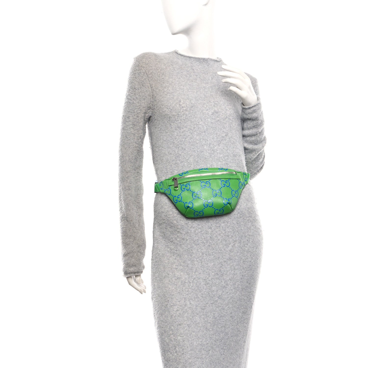 Calfskin GG Tennis Bi-Color Embossed Belt Bag Joy Green Joy Blue