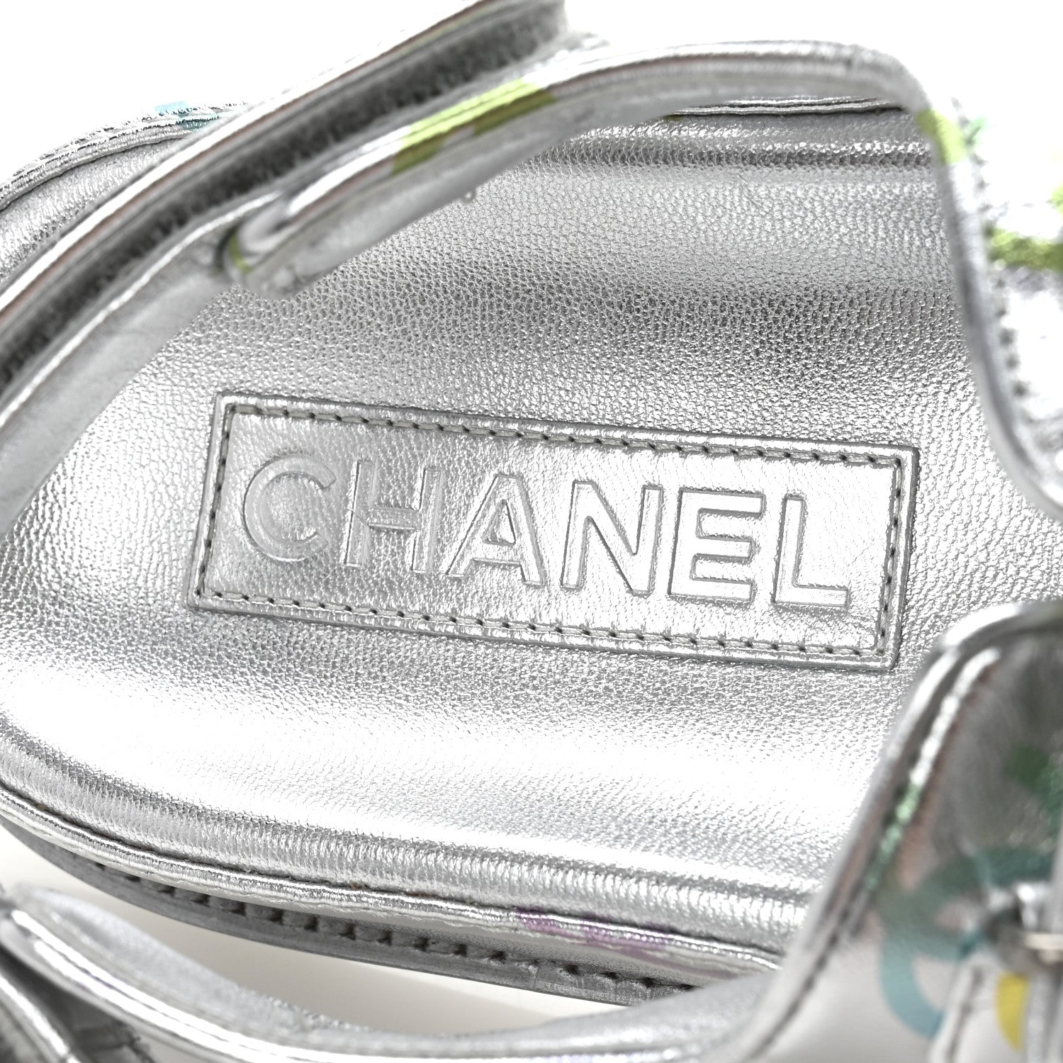 Laminated Lambskin Printed CC Dad Sandals 40 Silver Multicolor