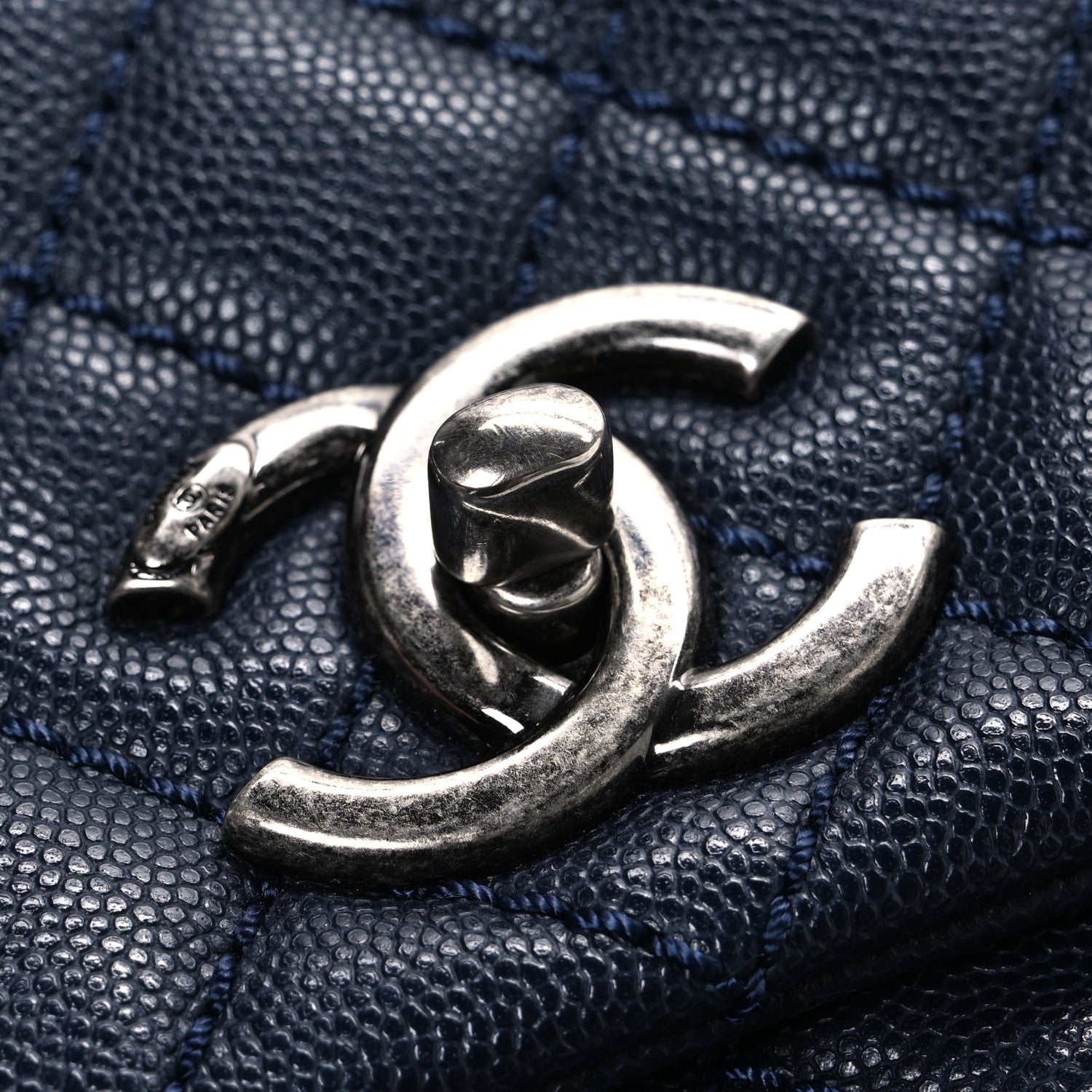 Caviar Quilted Small Coco Handle Flap Navy