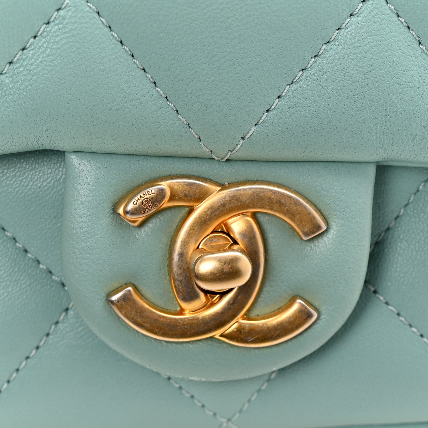 Lambskin Quilted Small Circular Handle Bag Blue