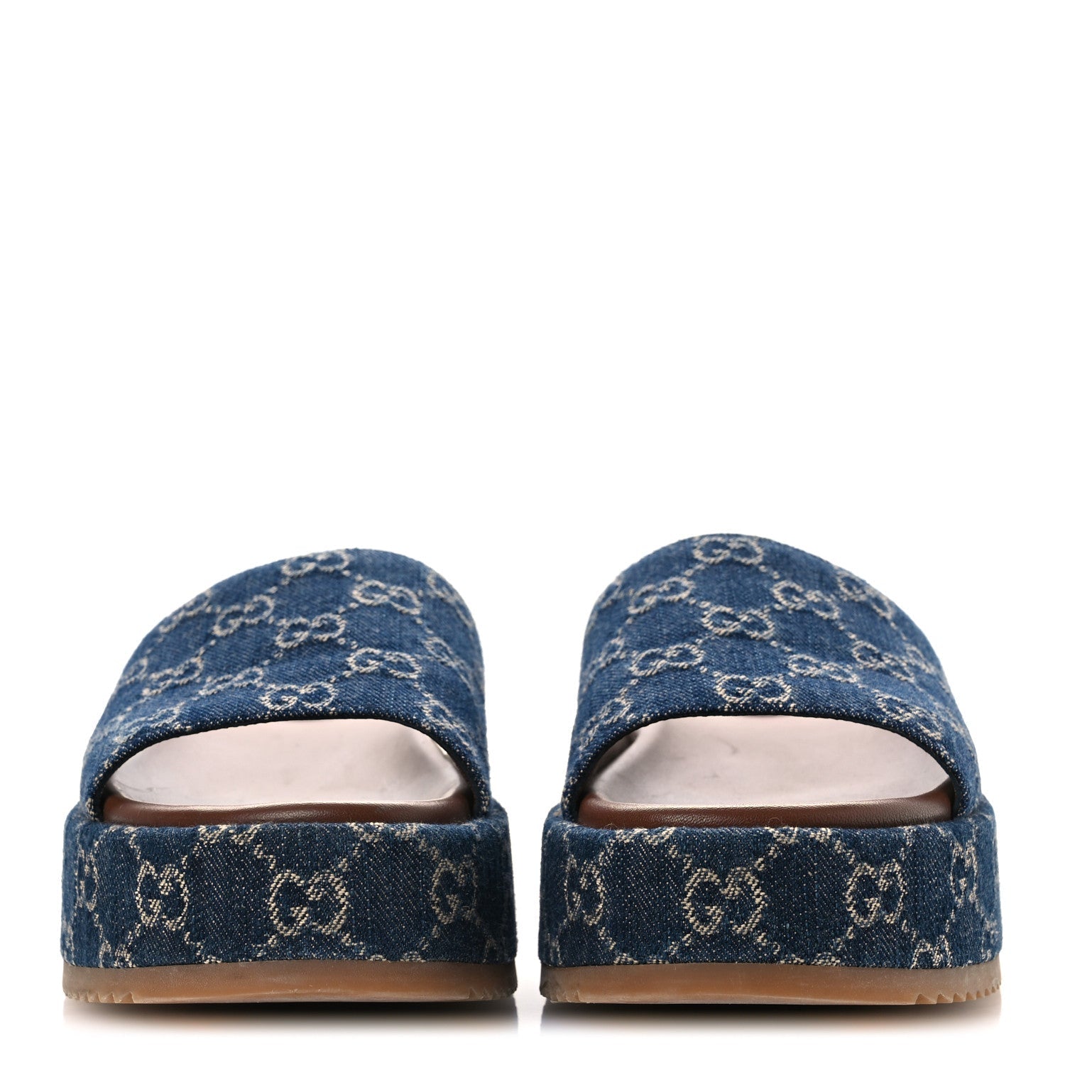New Denim GG Monogram Angelina Platform 55mm Slide Sandals 39.5 Blue Tea