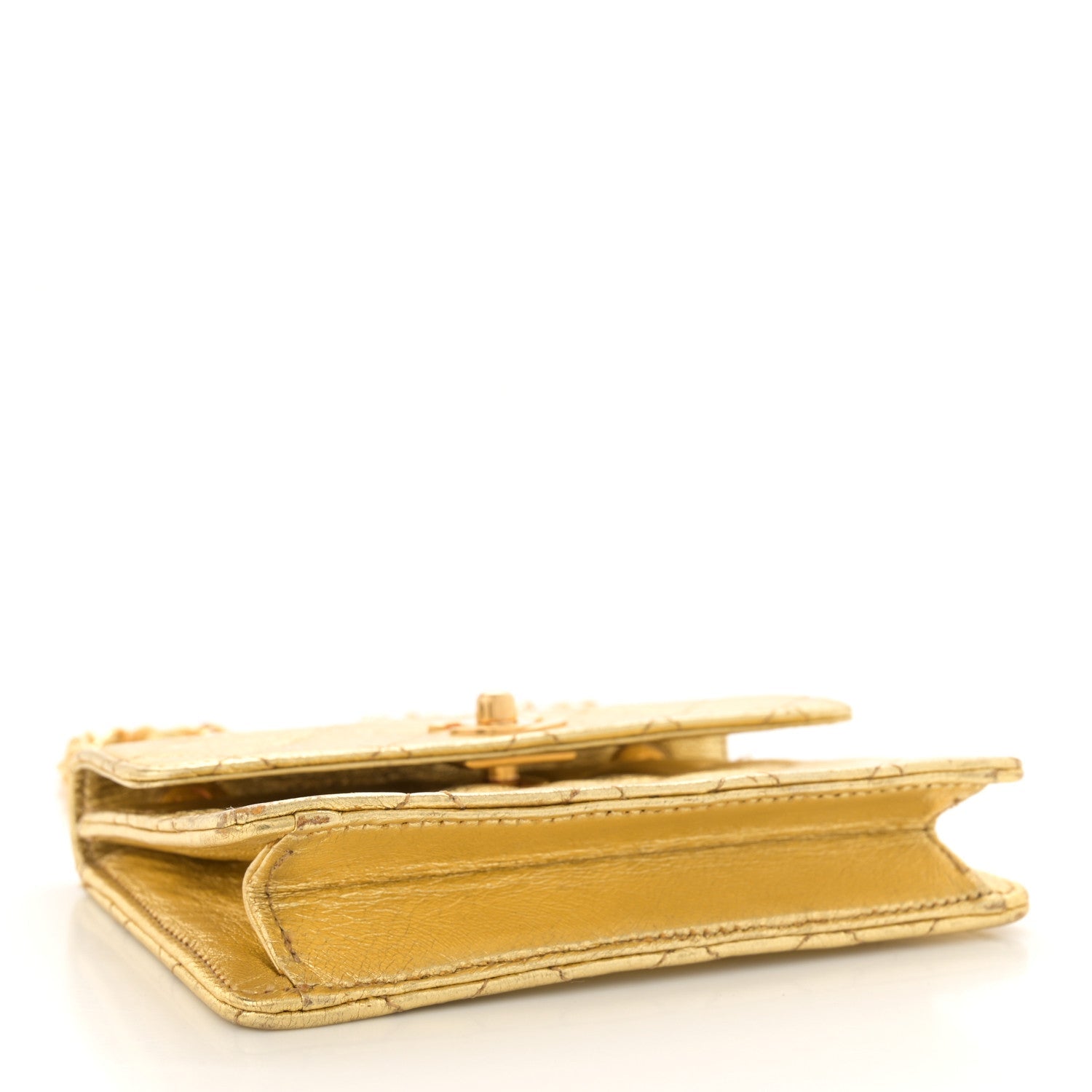 Metallic Lambskin Quilted Mini Flap Gold