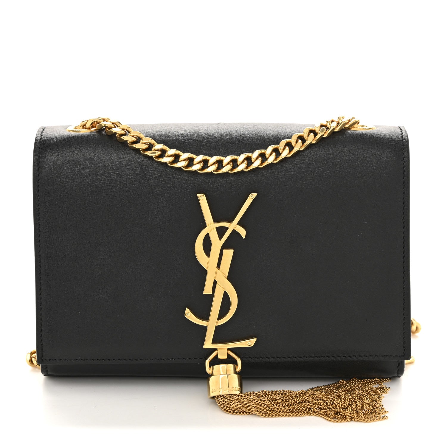 Calfskin Small Classic Monogram Kate Tassel Satchel Black