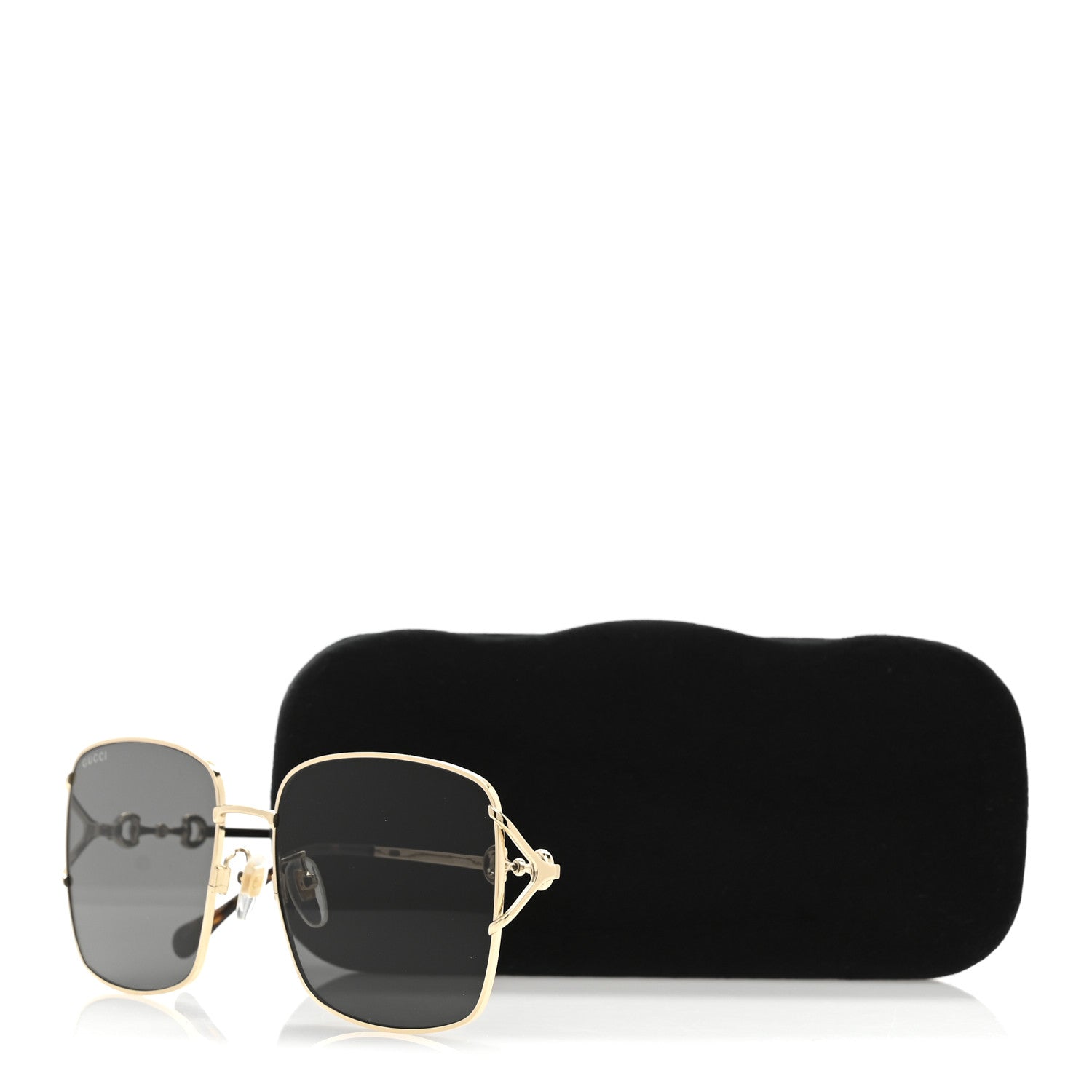 Metal Horsebit Square Frame Sunglasses GG1018SK Gold