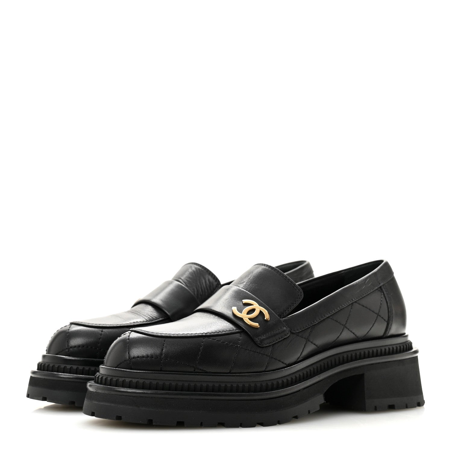 Calfskin Quilted CC Mocassin Loafers 37 Black