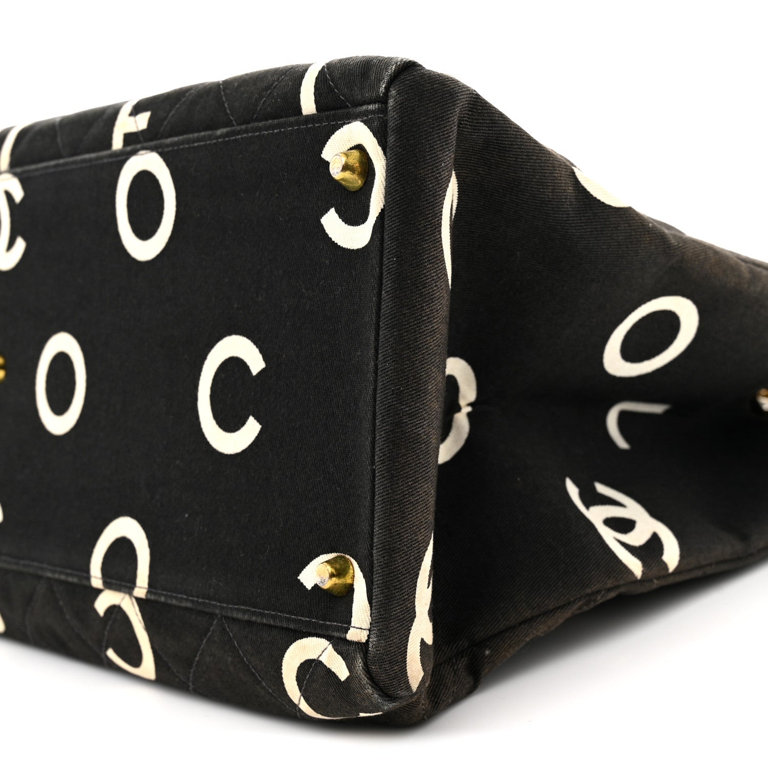 Canvas Printed Quilted Logo Tote Black White