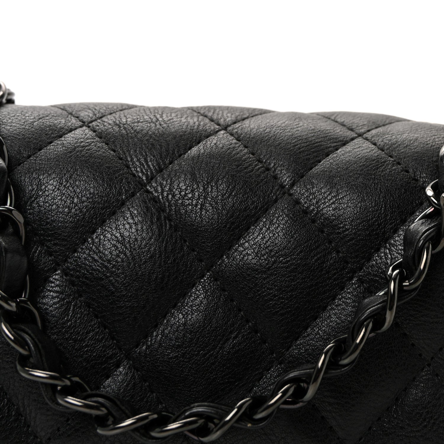 Crumpled Calfskin Quilted Mini Rectangular Flap So Black