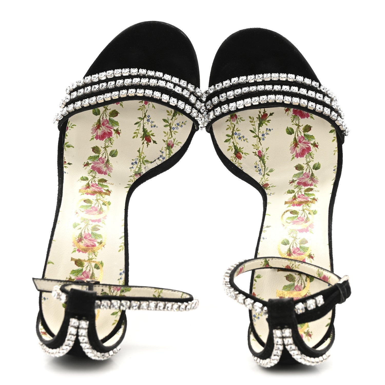 Kid Scamosciato Crystal Ankle Strap High Heel Sandals 36.5 Black