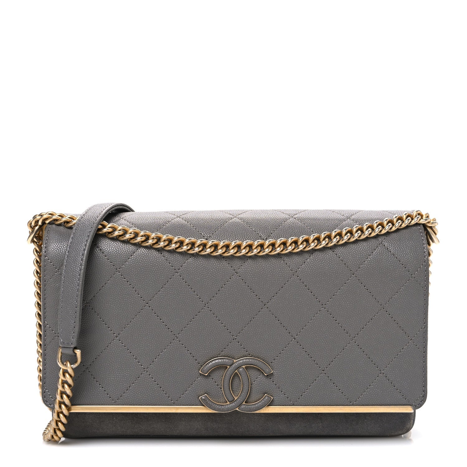Caviar Suede Stitched Lady Coco Flap Grey